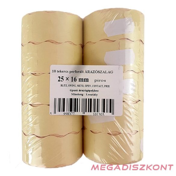 Árazószalag FORTUNA 25x16 mm piros 10 tekercs/csomag