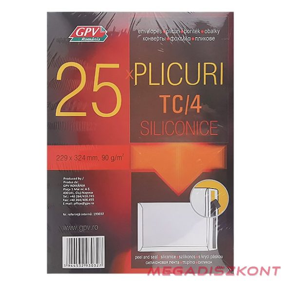 Boríték GPV TC/4 szilikonos bélésnyomott 229x324mm 25 darabos