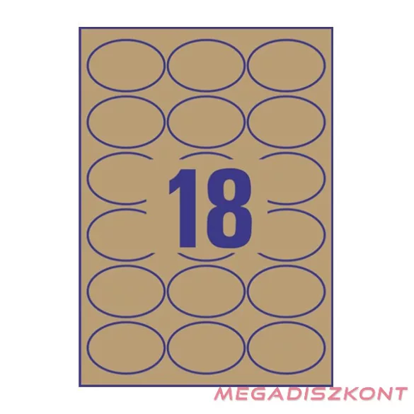 Etikett AVERY L7103-25 63,5x42,3 mm környezetbarát ovális barna kraft 25 íves