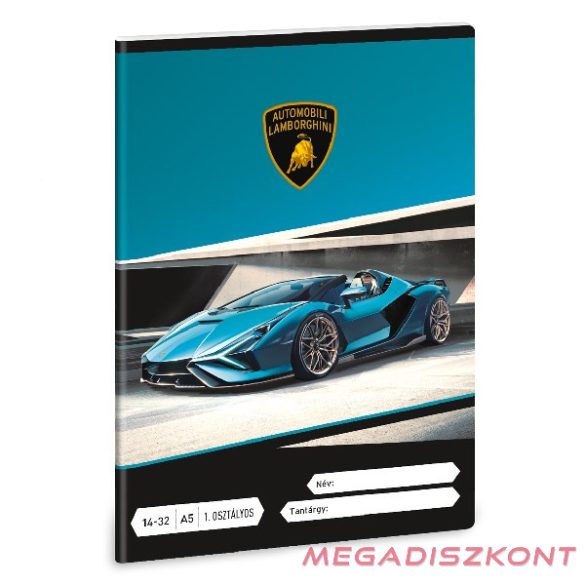 Füzet vonalas ARS UNA A/5 32 lapos 14-32 1. osztályos Lamborghini türkiz