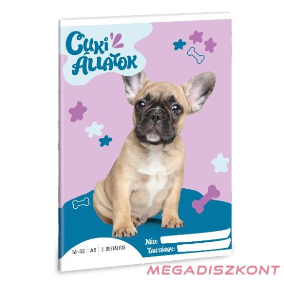 Füzet vonalas ARS UNA A/5 32 lapos 16-32 2.osztályos Cuki-Francia bulldog