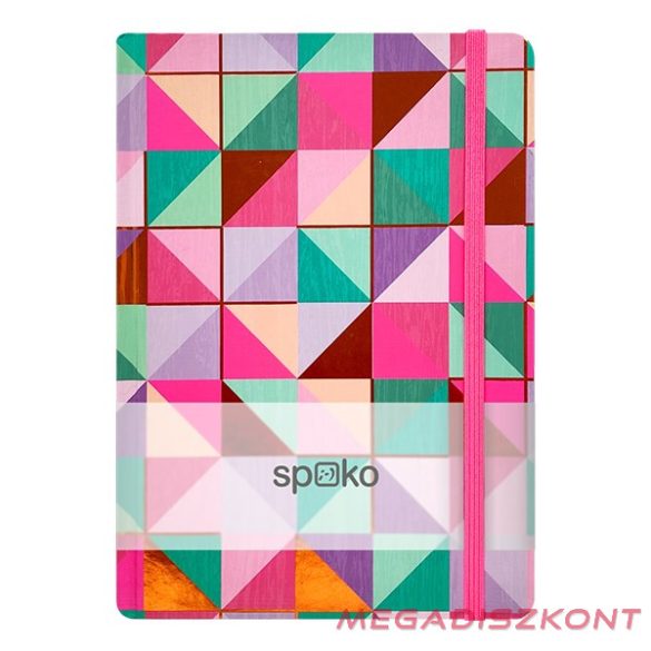 Jegyzetfüzet vonalas SPOKO A/5 96 lapos gumis keményfedeles színes mozaik