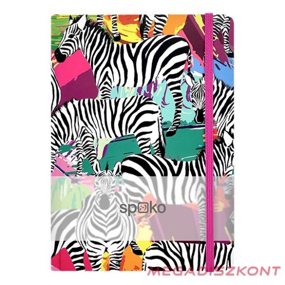 Jegyzetfüzet vonalas SPOKO A/5 96 lapos gumis keményfedeles zebra