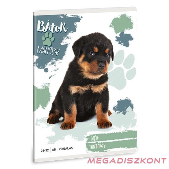 Füzet vonalas ARS UNA A/5 32 lapos 21-32 4-8. osztályos Bátor mancsok-Rottweiler