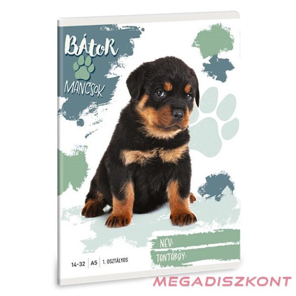 Füzet vonalas ARS UNA A/5 32 lapos 14-32 1. osztályos Bátor mancsok-Rottweiler