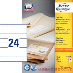   Etikett AVERY LR3475 70x36 mm környezetbarát 2400 címke/doboz 100 ív/doboz