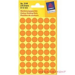   Etikett AVERY 3148 jelölőpont 12 mm neon narancssárga 270 címke/doboz 5 ív/doboz