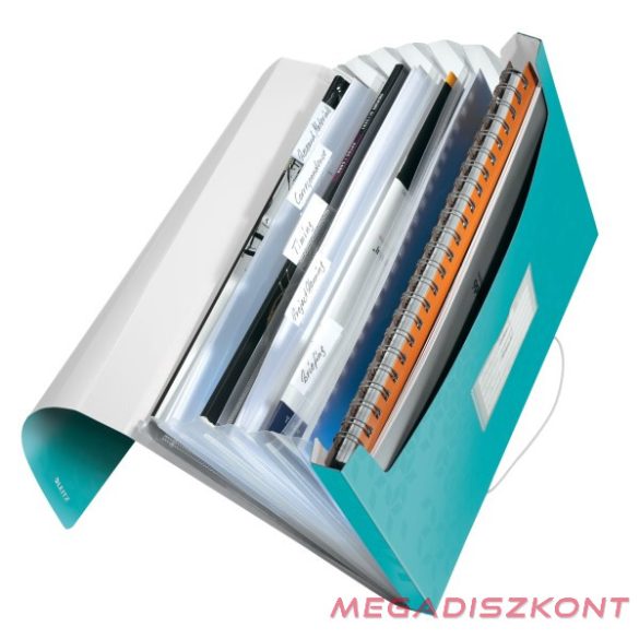 Harmónika mappa LEITZ Wow A/4 6 műanyag rekeszes jégkék