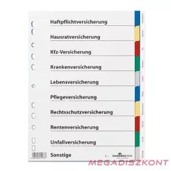 Regiszter DURABLE műanyag A/4 10 színes + index fülek