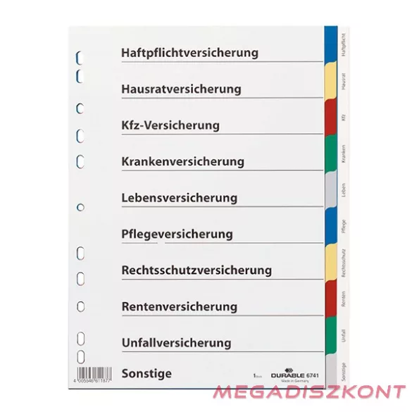 Regiszter DURABLE műanyag A/4 10 színes + index fülek