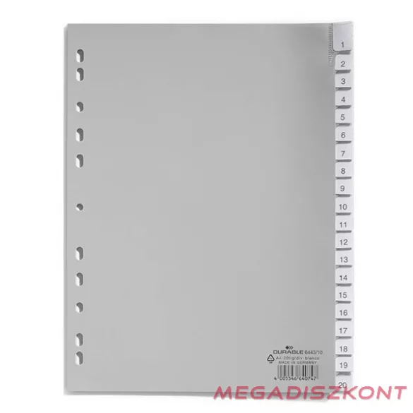 Regiszter DURABLE műanyag A/4 1-20 részes szürke