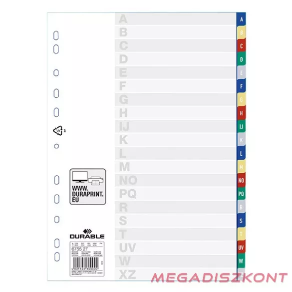 Regiszter DURABLE műanyag A/4 1-20 számos-színes