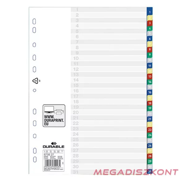Regiszter DURABLE műanyag A/4 1-31 számos-színes