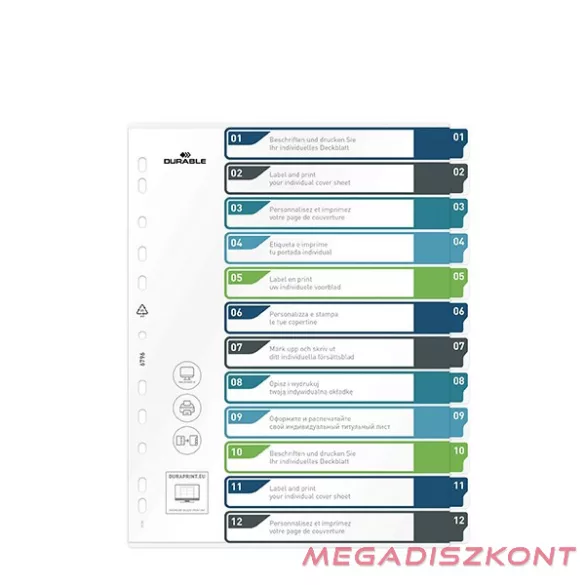 Regiszter DURABLE műanyag A/4 maxi 1-12 színes