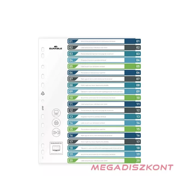 Regiszter DURABLE műanyag A/4 maxi 1-20 színes