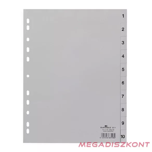 Regiszter DURABLE műanyag nyomtatott A/4 1-10 részes szürke