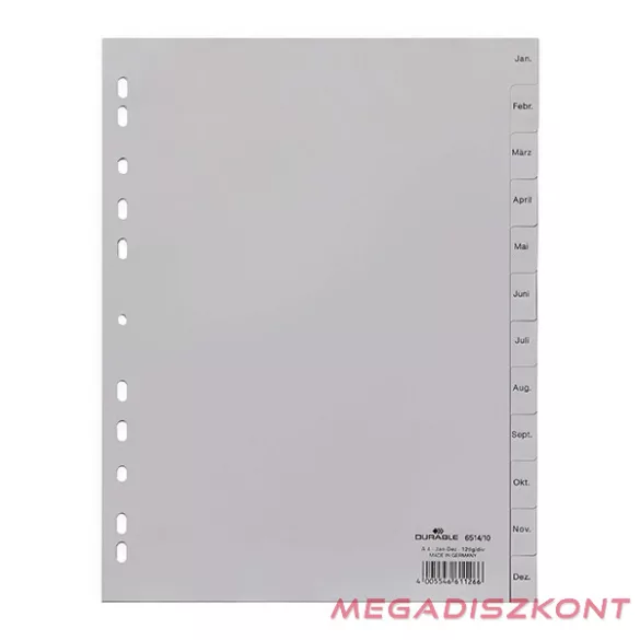 Regiszter DURABLE műanyag nyomtatott A/4 Jan-Dec 12 részes szürke B