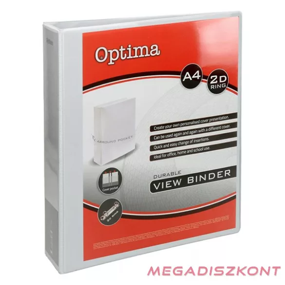 Gyűrűskönyv OPTIMA panorámás A/4 2 gyűrű 50mm fehér