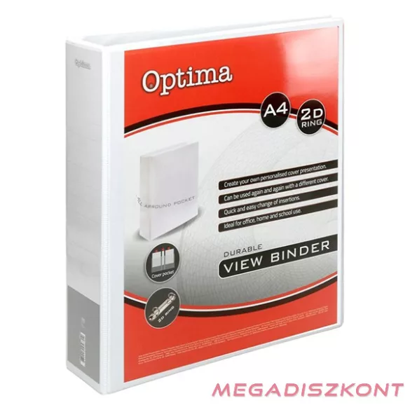 Gyűrűskönyv OPTIMA panorámás A/4 2 gyűrű 75mm fehér