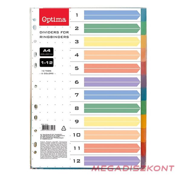 Regiszter OPTIMA A/4 műanyag 12 színű