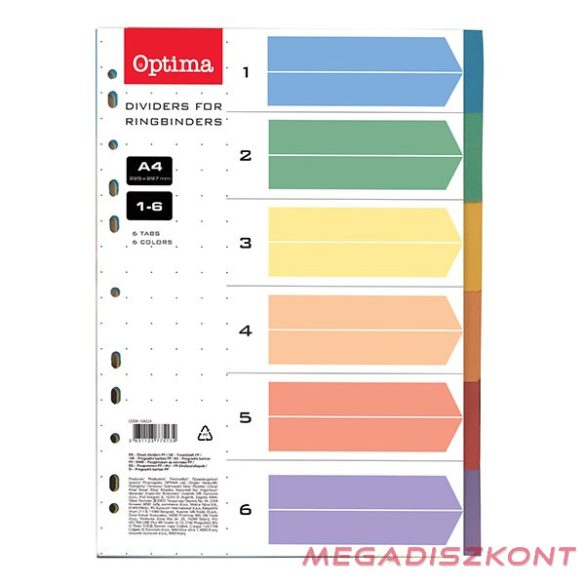 Regiszter OPTIMA A/4 műanyag 6 színű