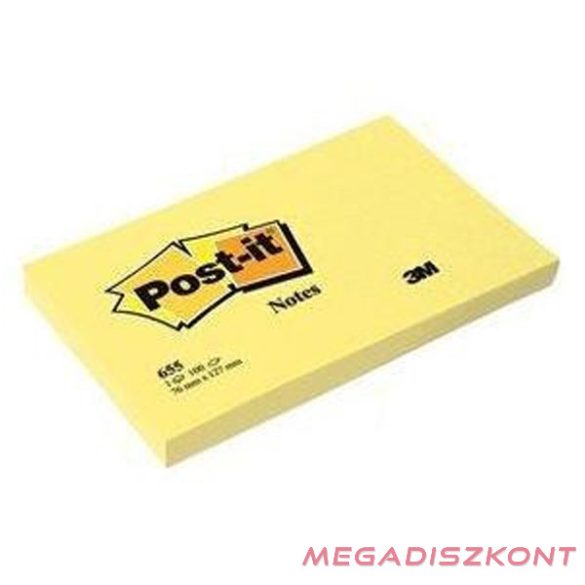 Öntapadós jegyzettömb 3M Post-it 655 76x127mm sárga 6x100 lap