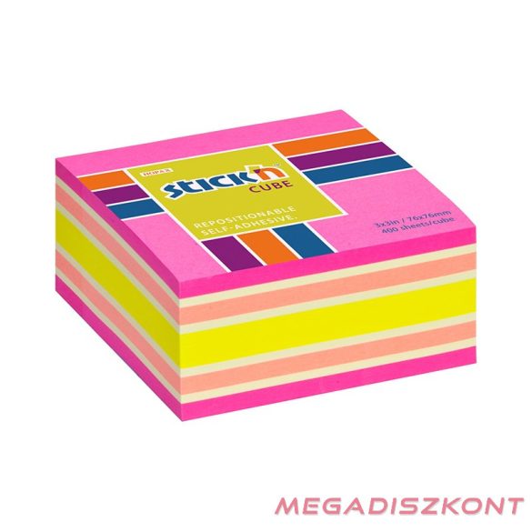 Öntapadós jegyzettömb STICK'N 76x76mm neon rózsaszín mix 400 lap