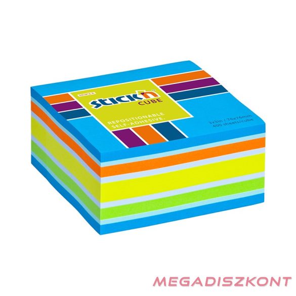 Öntapadós jegyzettömb STICK'N 76x76mm neon kék mix 400 lap