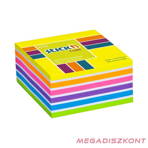 Öntapadós jegyzettömb STICK'N 76x76mm neon sárga mix 400 lap