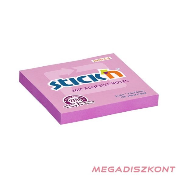 Öntapadós jegyzettömb STICK'N 76x76mm 360°-ban tapadó rózsaszín 100 lap