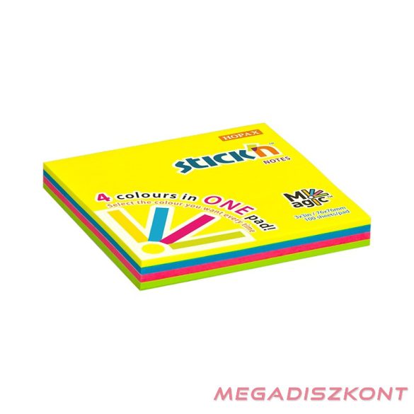 Öntapadós jegyzettömb STICK'N 76x76mm neon magic pad 100 lap