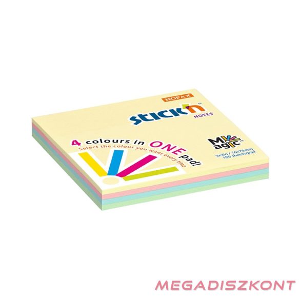 Öntapadós jegyzettömb STICK'N 76x76mm pasztell magic pad 100 lap