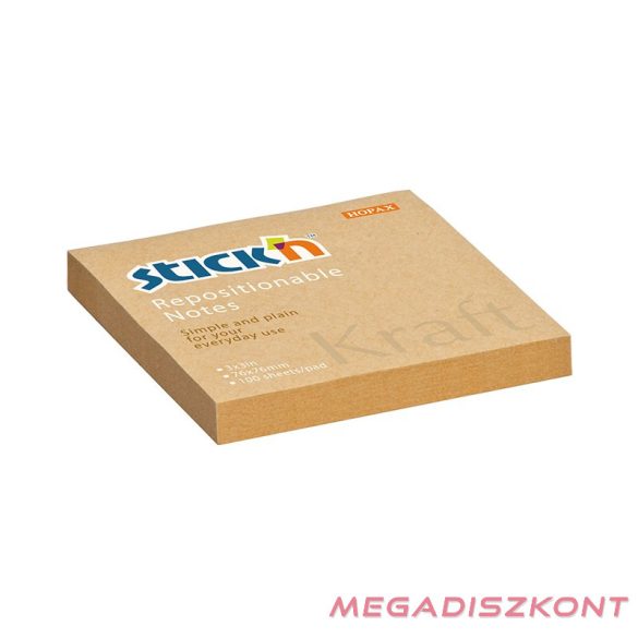 Öntapadós jegyzettömb STICK'N kraft notes 76x76mm natúr barna 100 lap