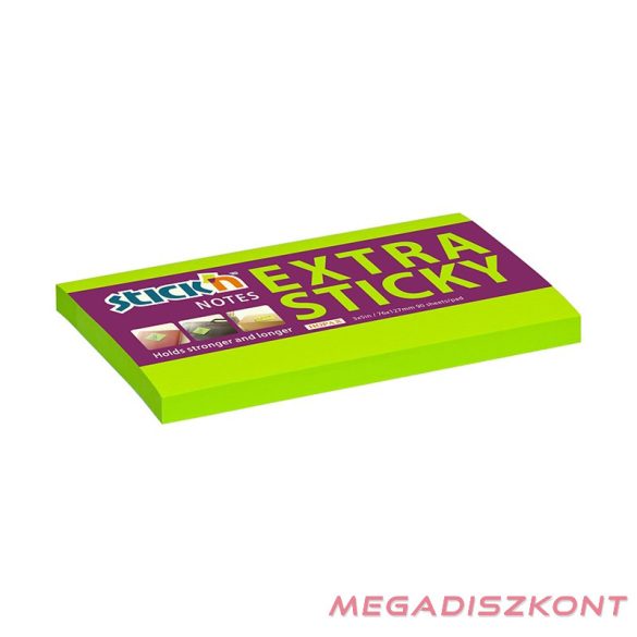 Öntapadós jegyzettömb STICK'N extra erős 76x127mm neon zöld 90 lap
