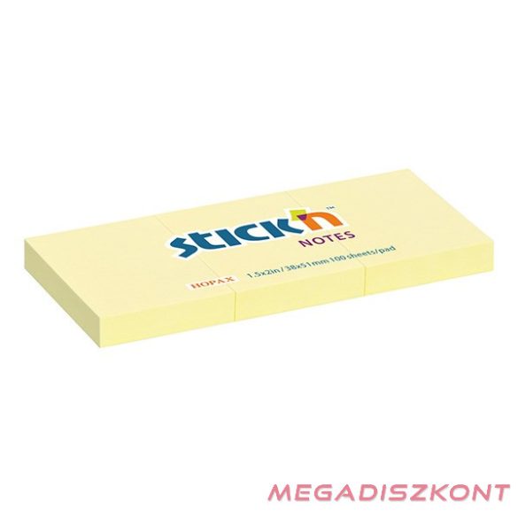 Öntapadós jegyzettömb STICK'N 38x51mm pasztell sárga 3x100 lap