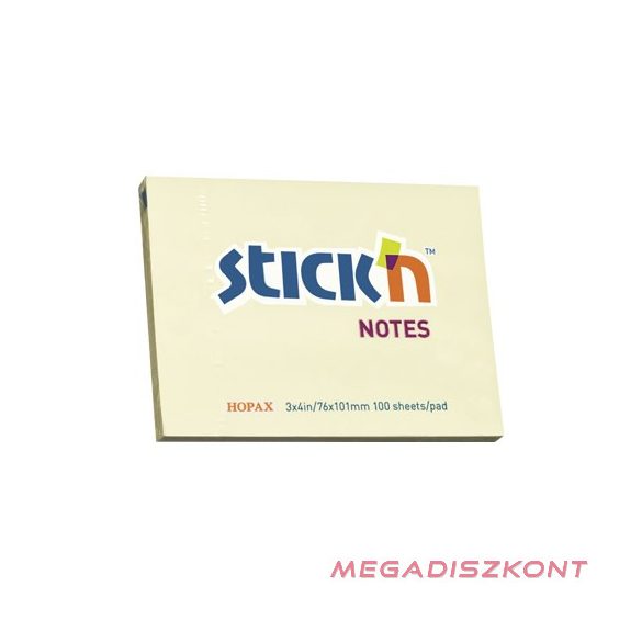 Öntapadós jegyzettömb STICK'N 76x101mm pasztell sárga 100 lap