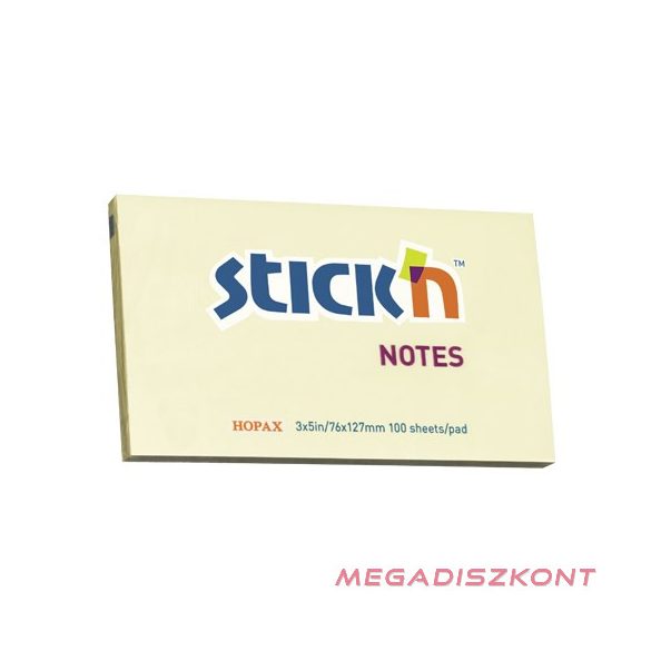 Öntapadós jegyzettömb STICK'N 76x127mm pasztell sárga 100 lap