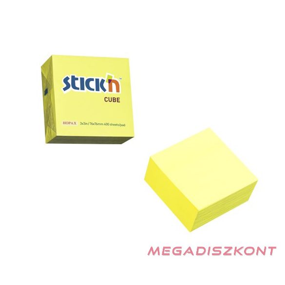 Öntapadós jegyzettömb STICK'N 76x76mm neon sárga 400 lap