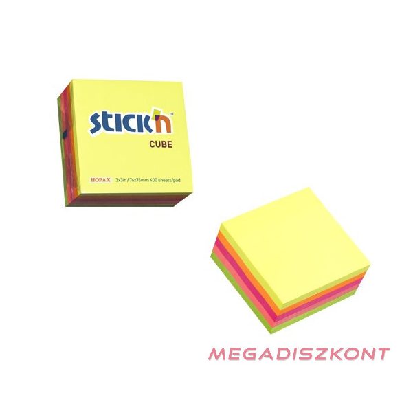 Öntapadós jegyzettömb STICK'N 76x76mm neon mix 400 lap