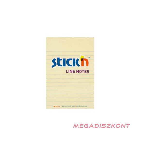 Öntapadós jegyzettömb STICK'N 150x101mm vonalazott sárga 100 lap