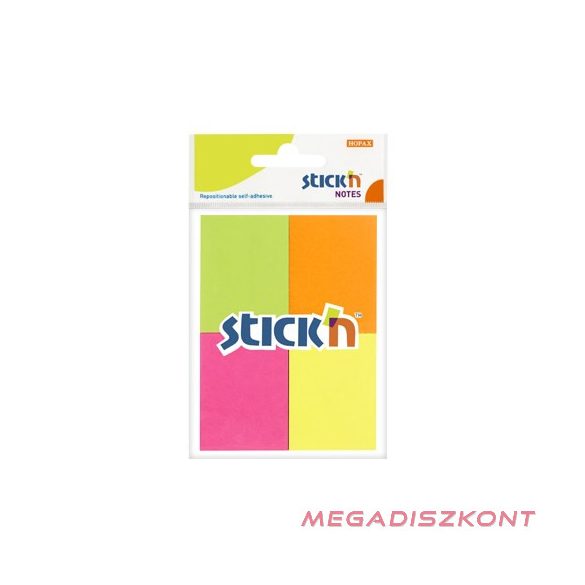 Öntapadós jegyzettömb STICK'N 38x51mm neon mix 4x50 lap