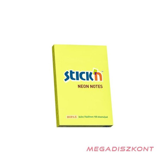 Öntapadós jegyzettömb STICK'N 76x51mm sárga 100 lap