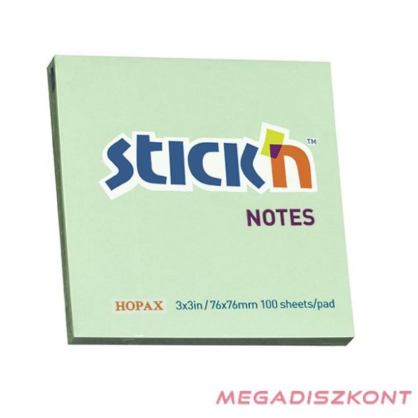 Öntapadós jegyzettömb STICK'N 76x76mm pasztell zöld 100 lap