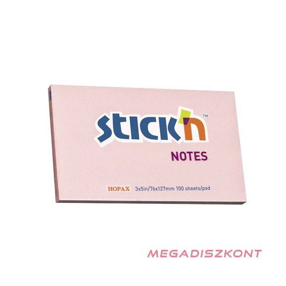 Öntapadós jegyzettömb STICK'N 76x127mm pasztell pink 100 lap