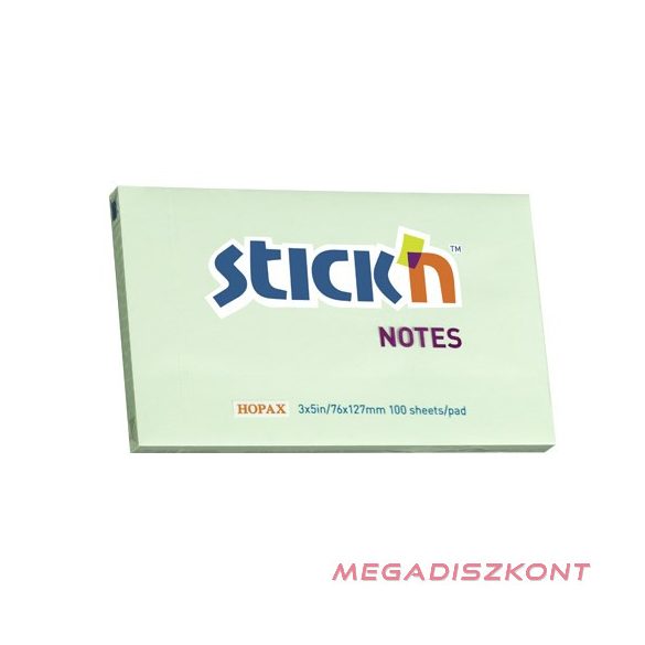 Öntapadós jegyzettömb STICK'N 76x127mm pasztell zöld 100 lap