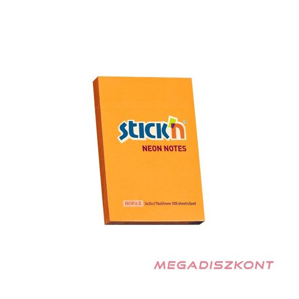 Öntapadós jegyzettömb STICK'N 76x51mm neon narancs 100 lap