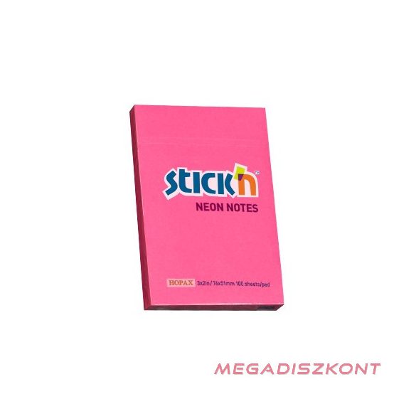 Öntapadós jegyzettömb STICK'N 76x51mm neon pink 100 lap