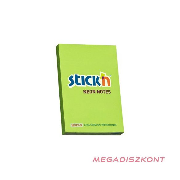 Öntapadós jegyzettömb STICK'N 76x51mm neon zöld 100 lap