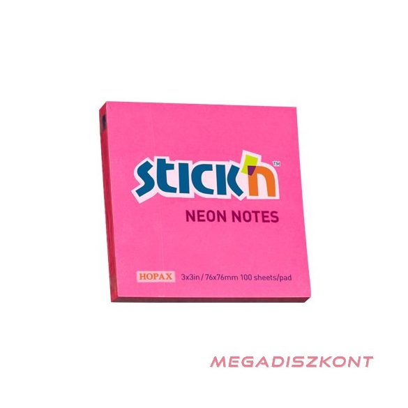 Öntapadós jegyzettömb STICK'N 76x76mm neon pink 100 lap