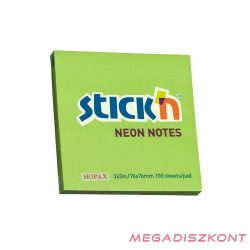   Öntapadós jegyzettömb STICK'N 76x76mm neon zöld 100 lap